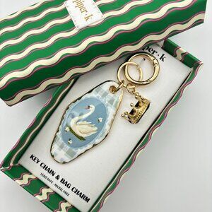 Piper K Swan & Gold Crown Accent Accessory Purse Bag Charm & Key Chain NIB